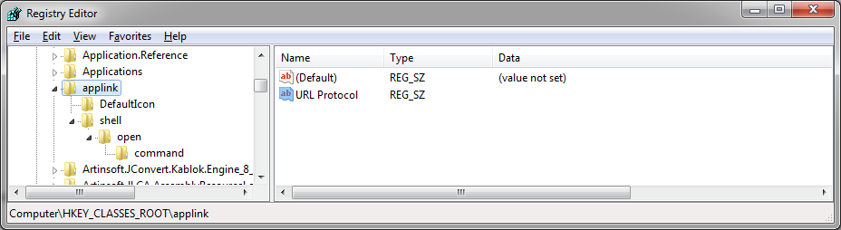 Registry screendump